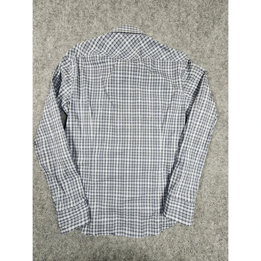 Banana Republic Mens Slim Fit Western Plaid Snap Button Shirt Blue White Small